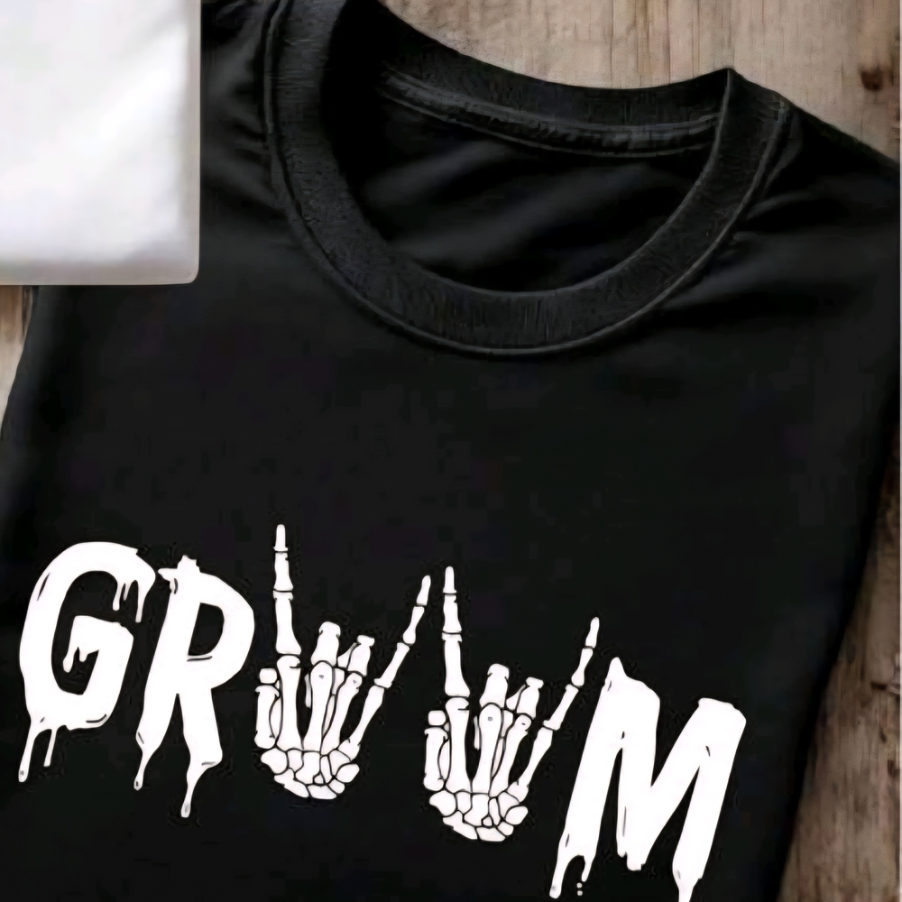 Black Graphic Tee with Skeleton Hands